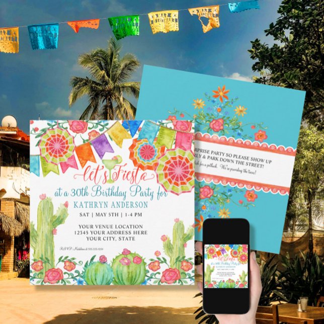 Fiesta Margarita Cactus 30th Birthday Party Banner Invitation (Creator Uploaded)