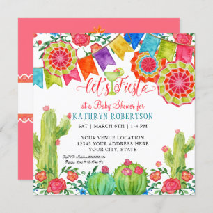 Fiesta Margarita Cactus Baby Shower Girl Paper Fan Invitation