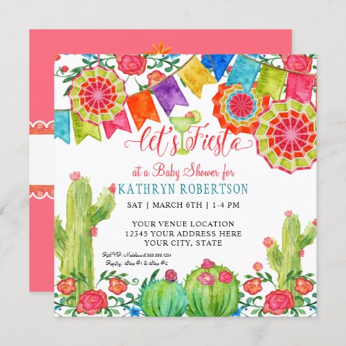 Fiesta Margarita Cactus Baby Shower Girl Paper Fan Invitation