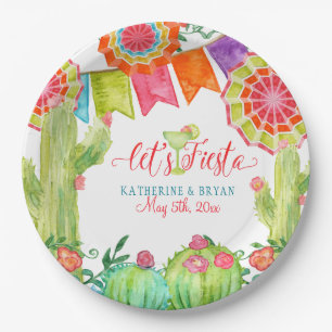 Fiesta Margarita Cactus Bridal Shower Paper Fan Plates