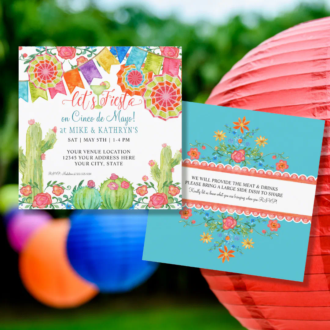 Fiesta Margarita Cactus Cinco de Mayo Party Banner Invitation