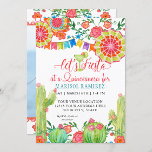 Fiesta Margarita Cactus Photo Birthday Quinceanera Invitation