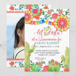 Fiesta Margarita Cactus Photo Birthday Quinceanera Invitation