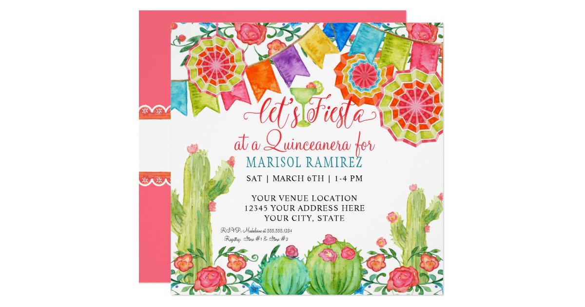 Fiesta Margarita Cactus Quince Anos Quinceanera Invitation Zazzle Com