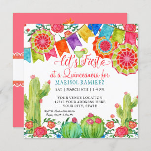 Fiesta Margarita Cactus Quince Anos Quinceanera Invitation