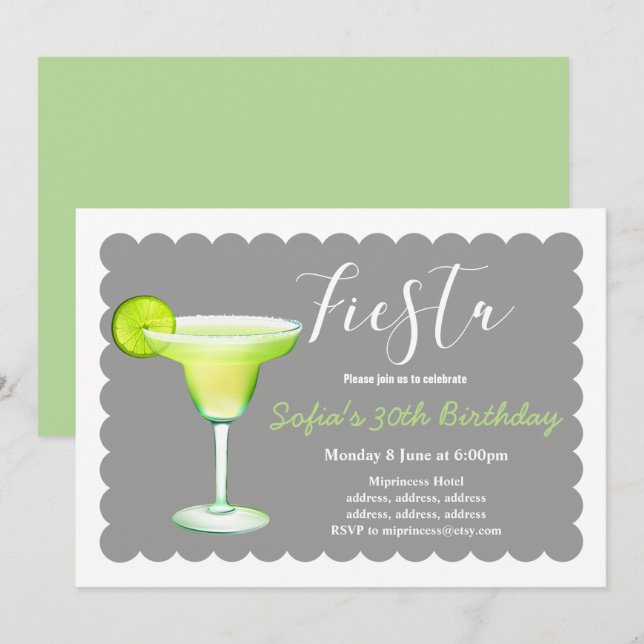 fiesta, margarita day, birthday, invitation (Front/Back)