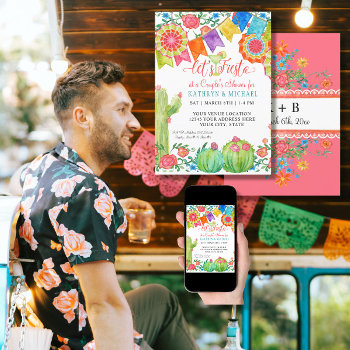 Fiesta Margarita Floral Cactus Art Couples Shower Invitation by EverythingWedding at Zazzle