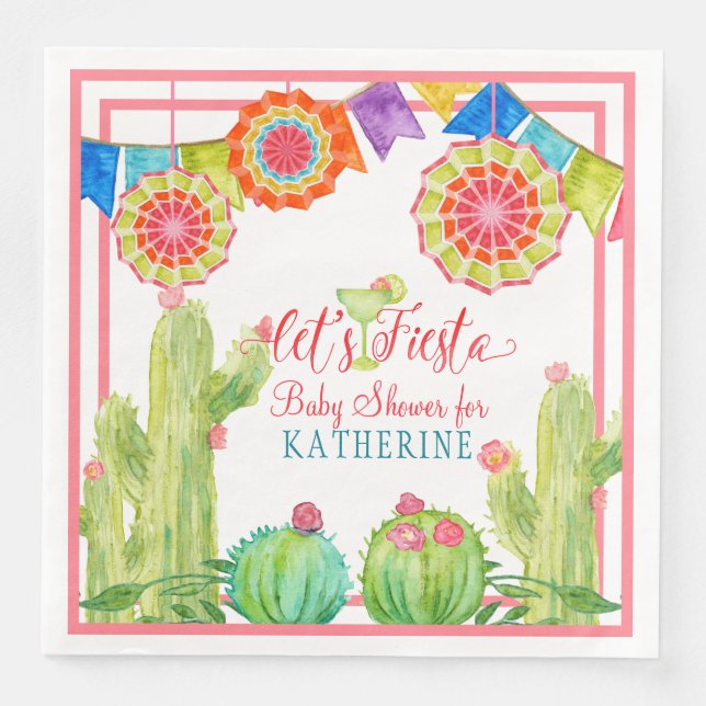 Fiesta Margarita Girl Baby Shower Cactus Pennants Paper Dinner Napkins (Front)