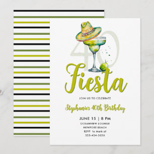 Fiesta Margarita Sombrero Lime Green 40th Birthday Invitation