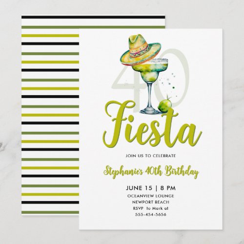Fiesta Margarita Sombrero Lime Green 40th Birthday Invitation