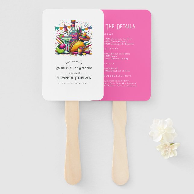 Fiesta Margaritas Bachelorette Weekend Invitation  Hand Fan (Front and Back)