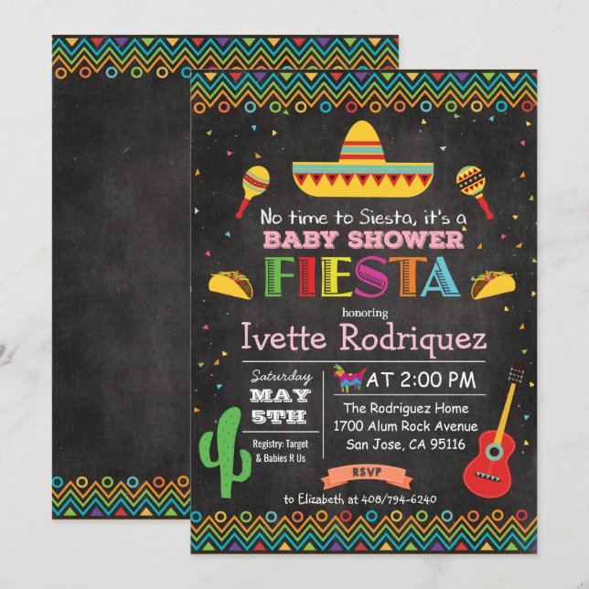Fiesta Mexican Baby Shower Chalk Invitation (Front/Back)