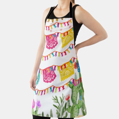 Fiesta Mexican Banners Floral Cactus Apron