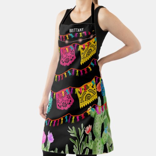 Fiesta Mexican Banners Floral Cactus Apron