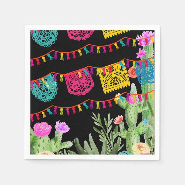 Fiesta Mexican Banners Floral Cactus Napkin (Front)
