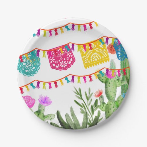 Fiesta Mexican Banners Floral Cactus Paper Plate