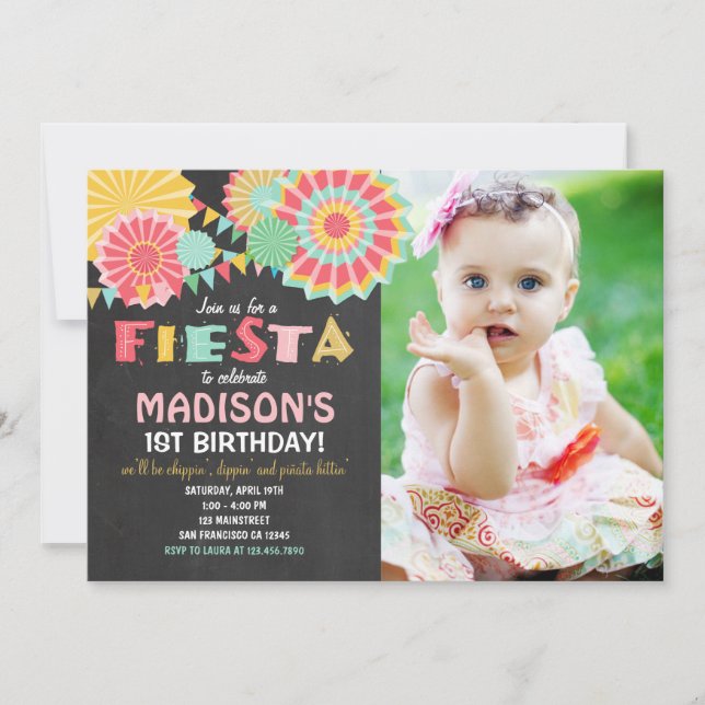 Fiesta Mexican Birthday Party Invitation Pink Gold (Front)