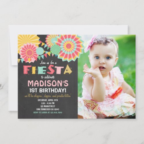 Fiesta Mexican Birthday Party Invitation Pink Gold