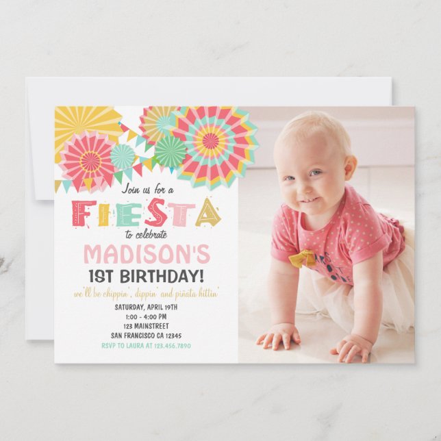 Fiesta Mexican Birthday Party Invitation Pink Gold (Front)