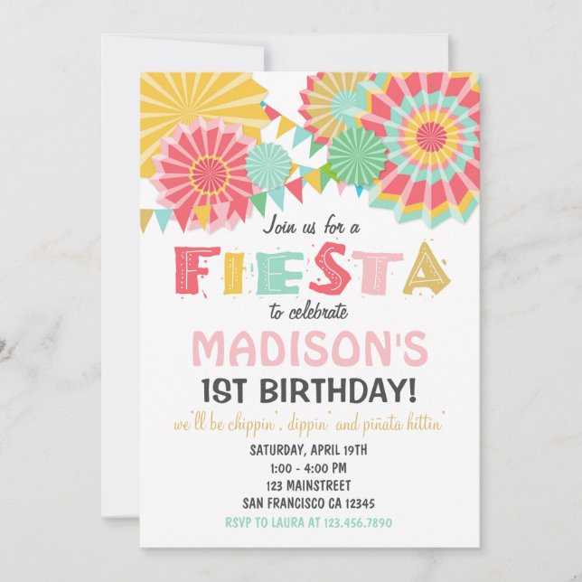 Fiesta Mexican Birthday Party Invitation Pink Gold (Front)