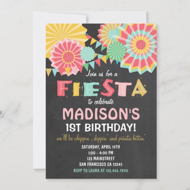 Fiesta Mexican Birthday Party Invitation Pink Gold (Front)