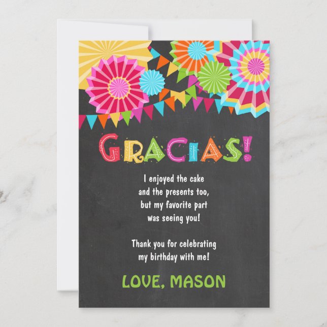 Fiesta Mexican Birthday Party Thank You Card (Front)