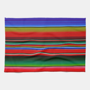 Fiesta Mexican Blanket Serape Stripes Blue Kitchen Towel