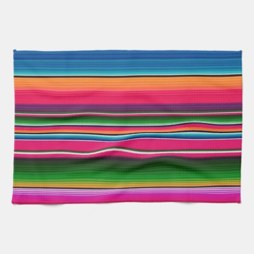 Fiesta Mexican Blanket Serape Stripes Blue Kitchen Towel