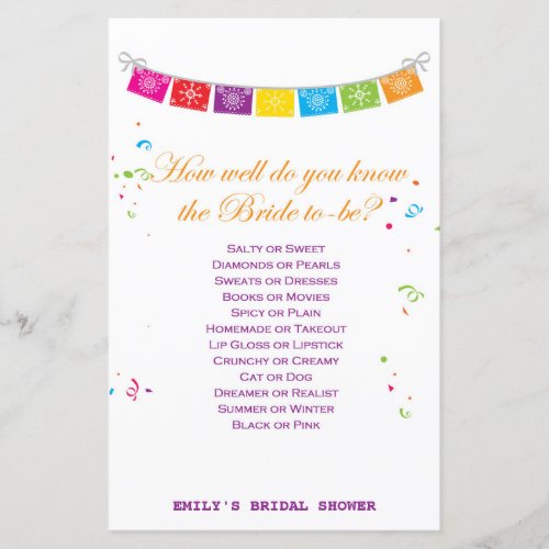 Fiesta Mexican Bridal Shower Game PRINTED