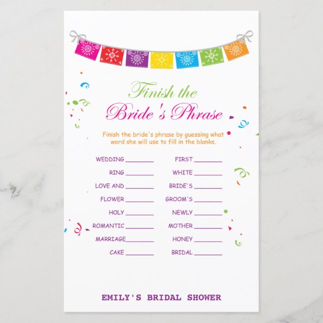Fiesta Mexican Bridal Shower Game PRINTED (Front)