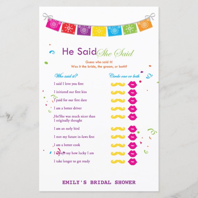 Fiesta Mexican Bridal Shower Game PRINTED (Front)