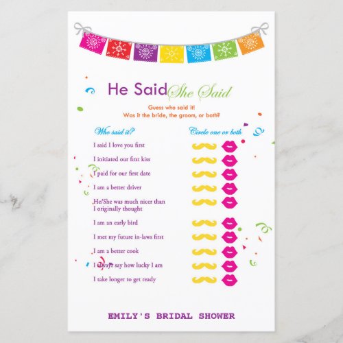 Fiesta Mexican Bridal Shower Game PRINTED