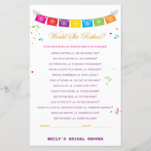 Fiesta Mexican Bridal Shower Game PRINTED