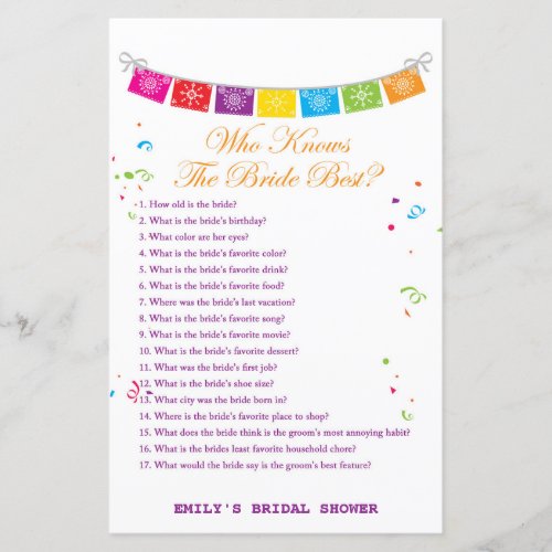 Fiesta Mexican Bridal Shower Game PRINTED