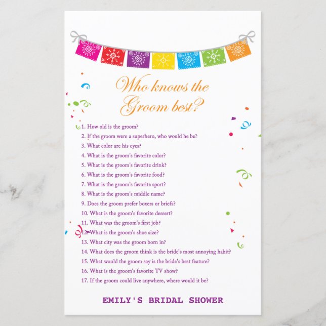 Fiesta Mexican Bridal Shower Game PRINTED (Front)