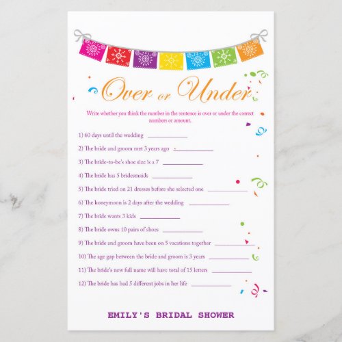 Fiesta Mexican Bridal Shower Game PRINTED