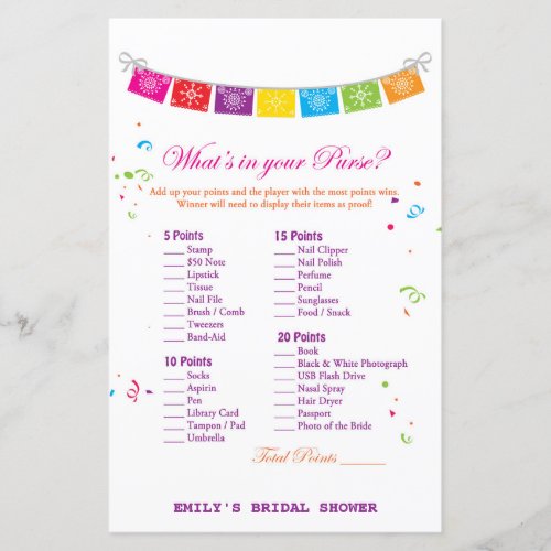 Fiesta Mexican Bridal Shower Game PRINTED