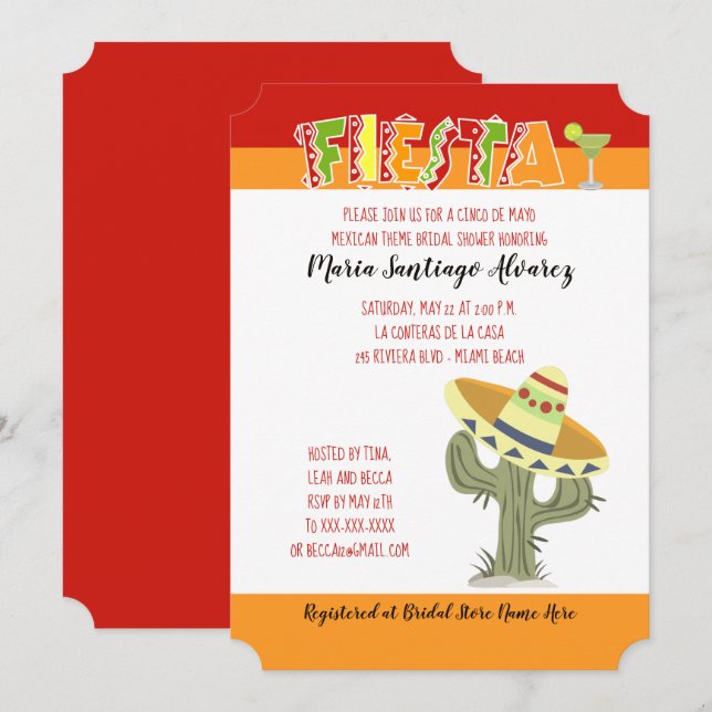 Fiesta Mexican Cinco de Mayo Bridal Shower Invite (Front/Back)
