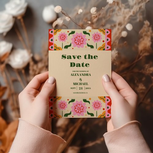 Fiesta Mexican Colorful Floral Save The Date