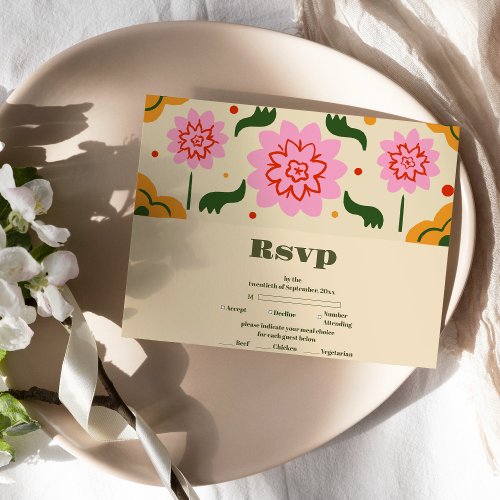 Fiesta Mexican Colorful Floral Wedding RSVP Card