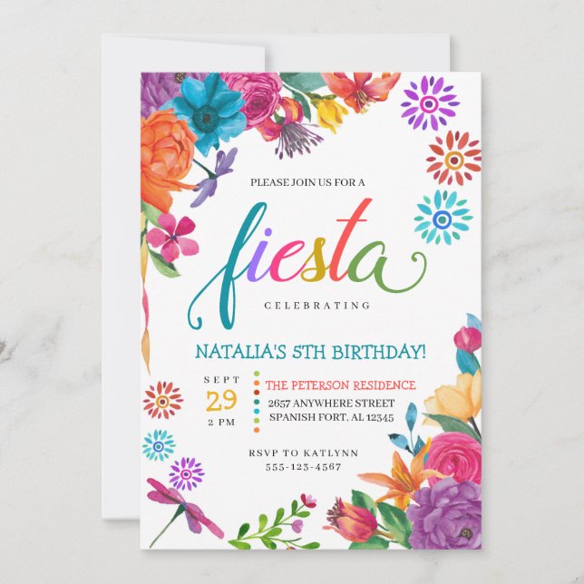 Fiesta Mexican Floral Birthday Invitation (Front)