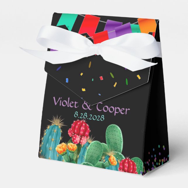 Fiesta Mexican Floral Cactus Wedding Favor Boxes (Front Side)