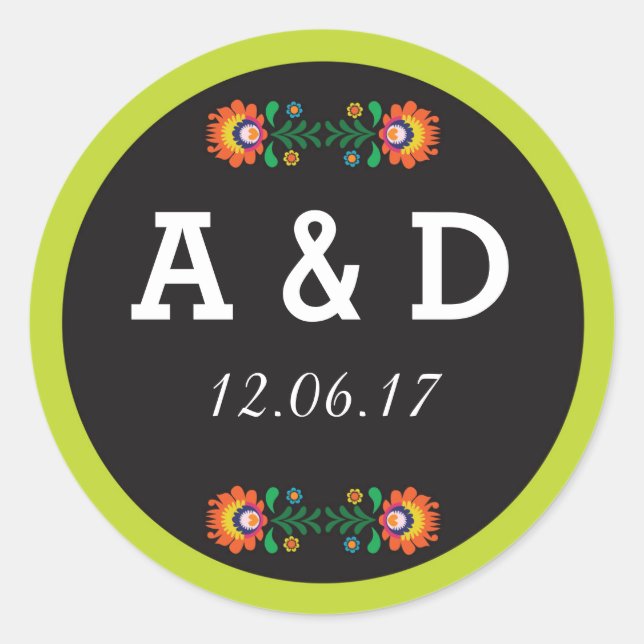Fiesta Mexican Floral Round Stickers Label (Front)