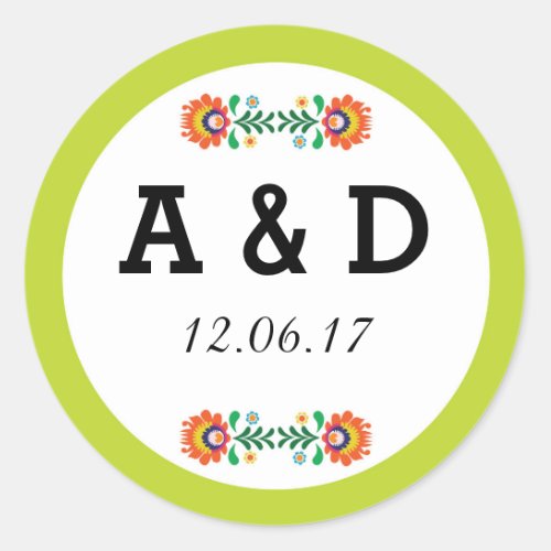 Fiesta Mexican Floral Round Stickers Lime Label