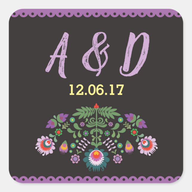 Fiesta Mexican Floral Round Stickers Purple Label (Front)