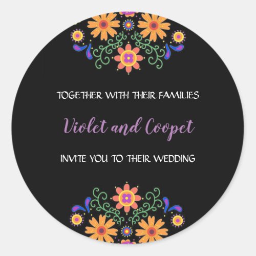 Fiesta Mexican Floral Wedding Classic Round Sticker