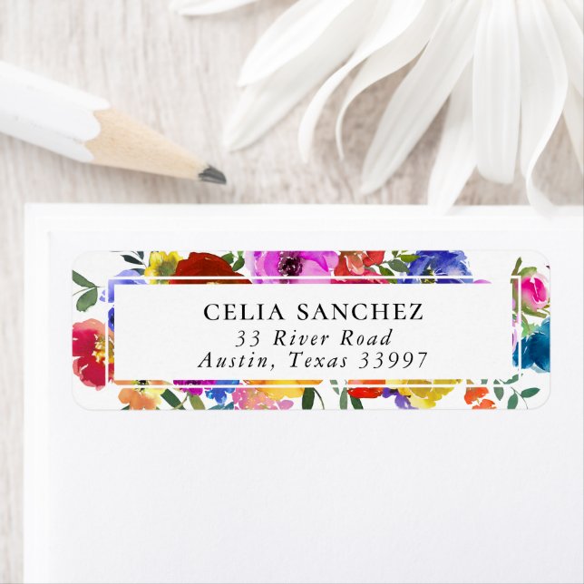 Fiesta Mexican Floral Wedding Invitation Address Label (Insitu)