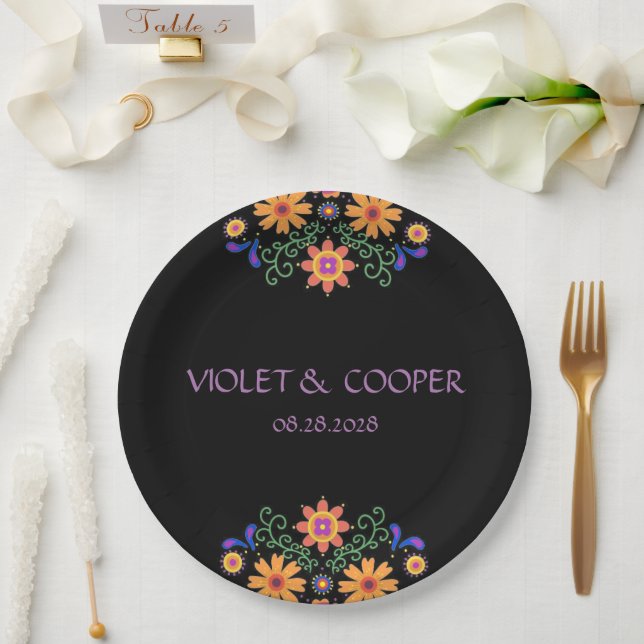Fiesta Mexican Florals Wedding Paper Plates (Wedding)