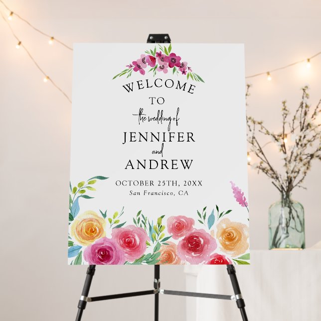 Fiesta Mexican Flowers Wedding Welcome Sign (In Situ (Stand))