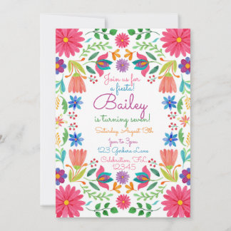Fiesta Mexican Folk Watercolor Floral Birthday Invitation